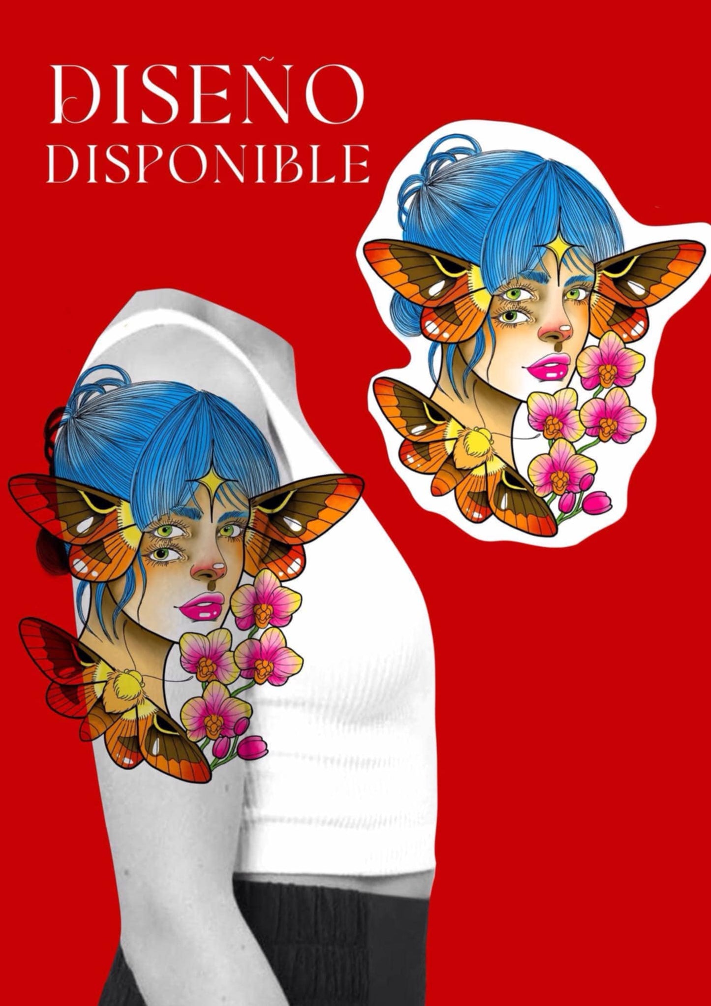 Mujer mariposa y orquideas